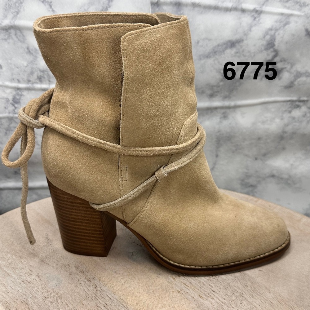 ALDO Contessina Womens 9 Tan Suede Ankle Boots Wrap Tie Slouchy Block Heel Boho